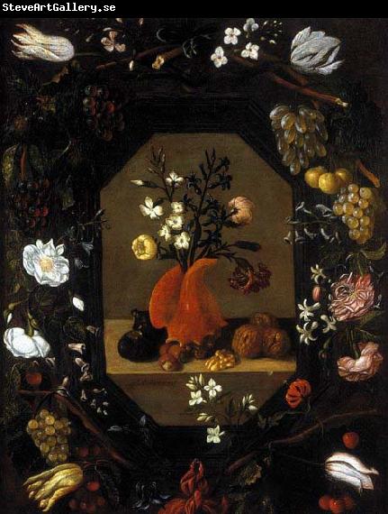 Juan de  Espinosa Still-Life with Flowers with a Garland of Fruit and Flowers